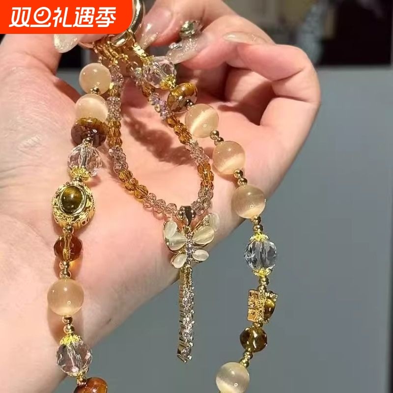 美拉德色系串珠蝴蝶流苏手机链小众精致百搭包挂件ccd相机挂发饰