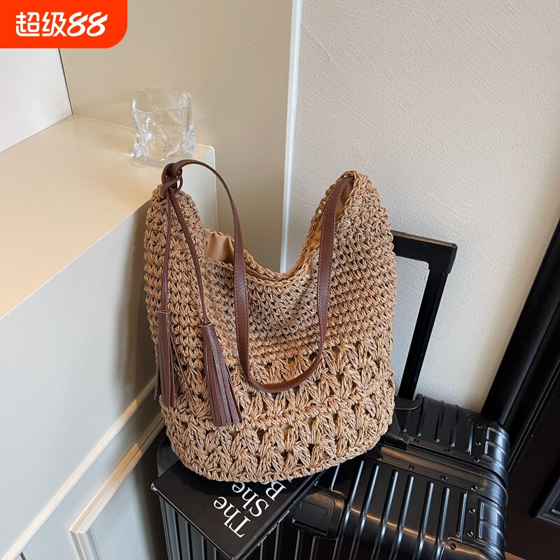 草编包女2025大容量夏天新款编织单肩包海边度假风通勤托特包手提