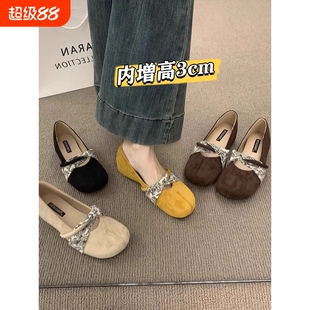 羊皮版~芭蕾舞单鞋女平底鞋晚晚新中式玛丽珍鞋红色黑色内增高