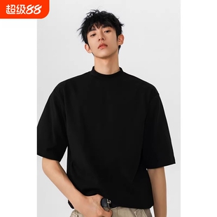 重磅黑色半高领短袖男款t恤2026新款小领口内搭打底上衣半袖衣服