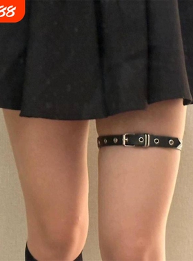 赵露思同款暗黑朋克辣妹配饰女钉针扣大腿环性感腿饰可调节黑色