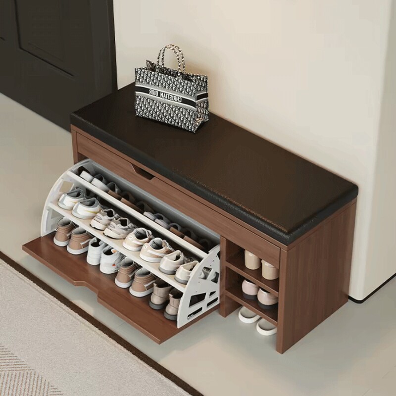 实木换鞋凳鞋柜坐凳一体鞋架穿鞋凳简易收纳鞋子翻盖抽屉两层客厅