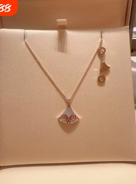 全新品质粉蓝宝粉钻裙子扇子海蓝宝红S925项链七夕送玫瑰金新款