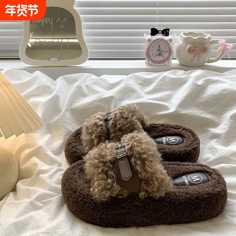网红时尚棕色爆款毛毛拖鞋女秋冬外穿2025新款ins潮厚底毛绒黑色,女鞋,毛毛鞋,淘宝优惠券,粉丝福利购,淘宝优惠卷
