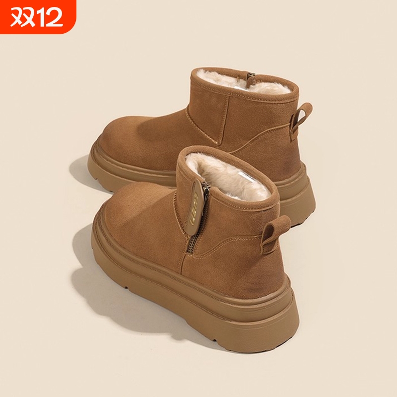 真皮厚底雪地靴女2025冬季新款外穿防滑加绒短靴保暖毛毛棉鞋防水