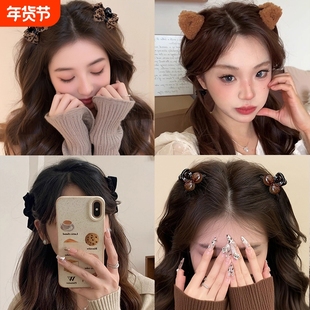 豹纹侧边刘海小抓夹蝴蝶结发夹女2025新款高级感秋冬公主头头顶夹