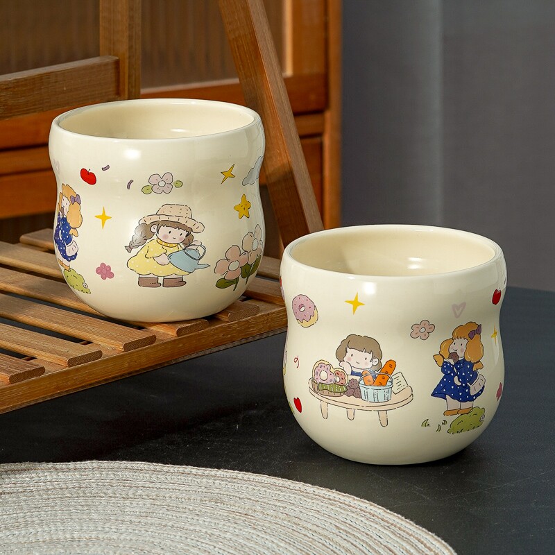 少女心陶瓷杯子童趣女孩云朵图案牛奶杯咖啡马克杯创意高颜值可爱