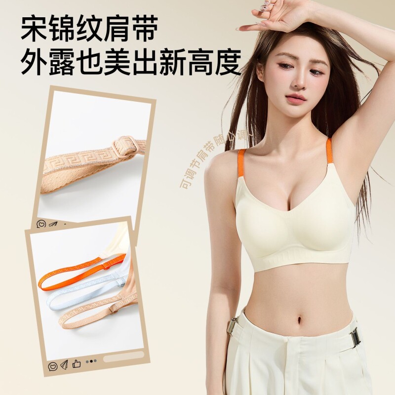 明星同款超薄无痕肩带粉底液内衣文胸无钢圈固定隐形聚拢副乳浮光