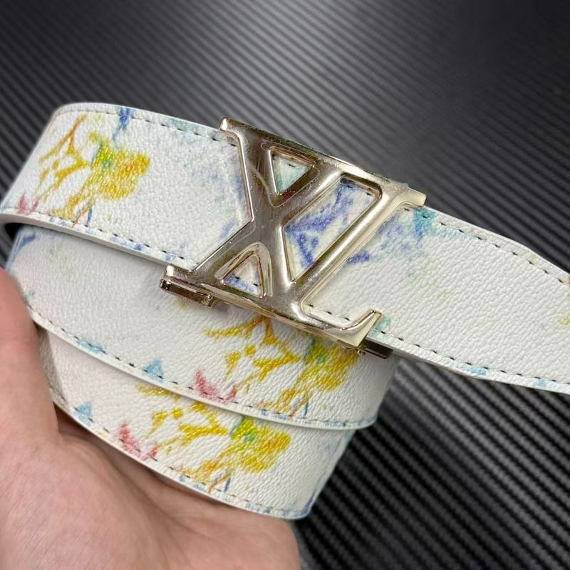 新款潮流男士皮带真皮百搭字母涂鸦自动扣学生腰带牛仔裤潮流网红