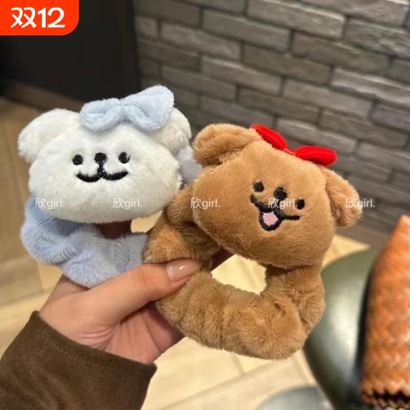 大肠发圈新款毛绒蓝小狗发圈