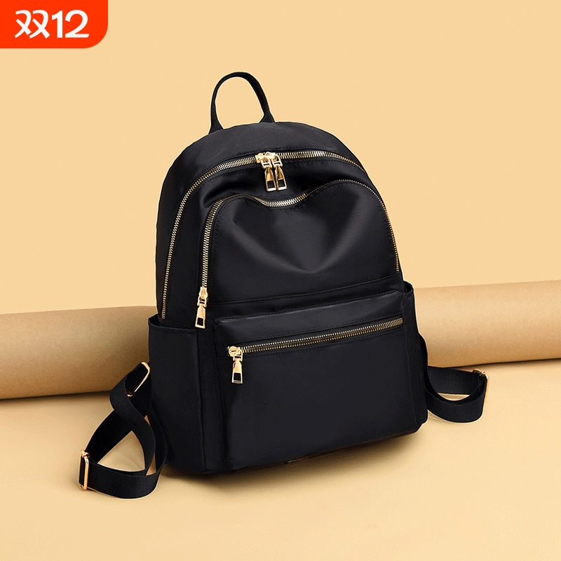 金玉鸟双肩包女2024新款旅行牛津布小背包女士时尚书包黑色休闲