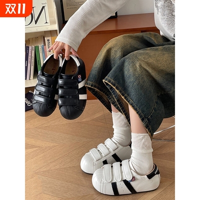 树上有个桃厚底德训鞋女2025夏季新款增高百搭贝壳头休闲大头板鞋