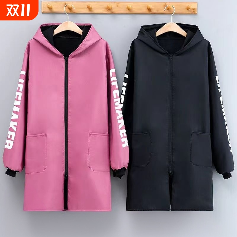 厨房防水罩衣工作服围裙加绒加厚防油防寒耐脏中长款大人男女外穿