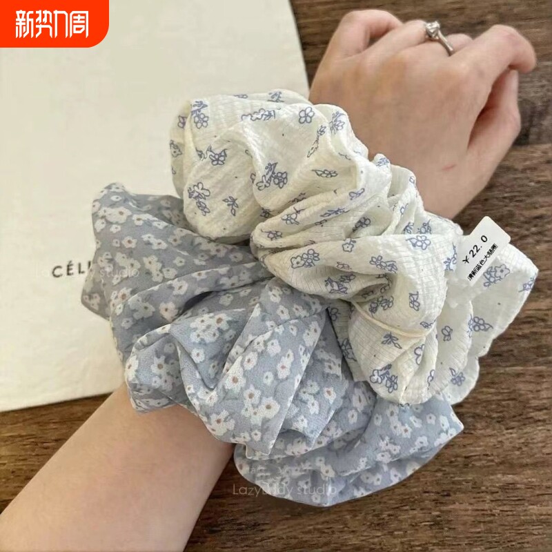 淡淡的蓝灰色 清新俏皮小雏菊头花 丸子头马尾洋气发圈大肠圈发圈