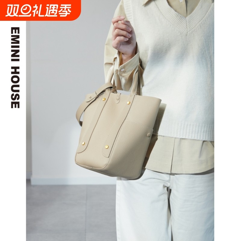 伊米妮头层真皮女包包2025新款单肩水桶包高级感头层牛皮菜篮子包