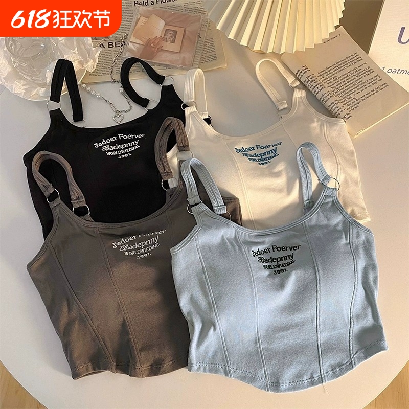 辣妹美式背心吊带内搭女夏外穿设计感小众短款上衣内衣带胸垫一体