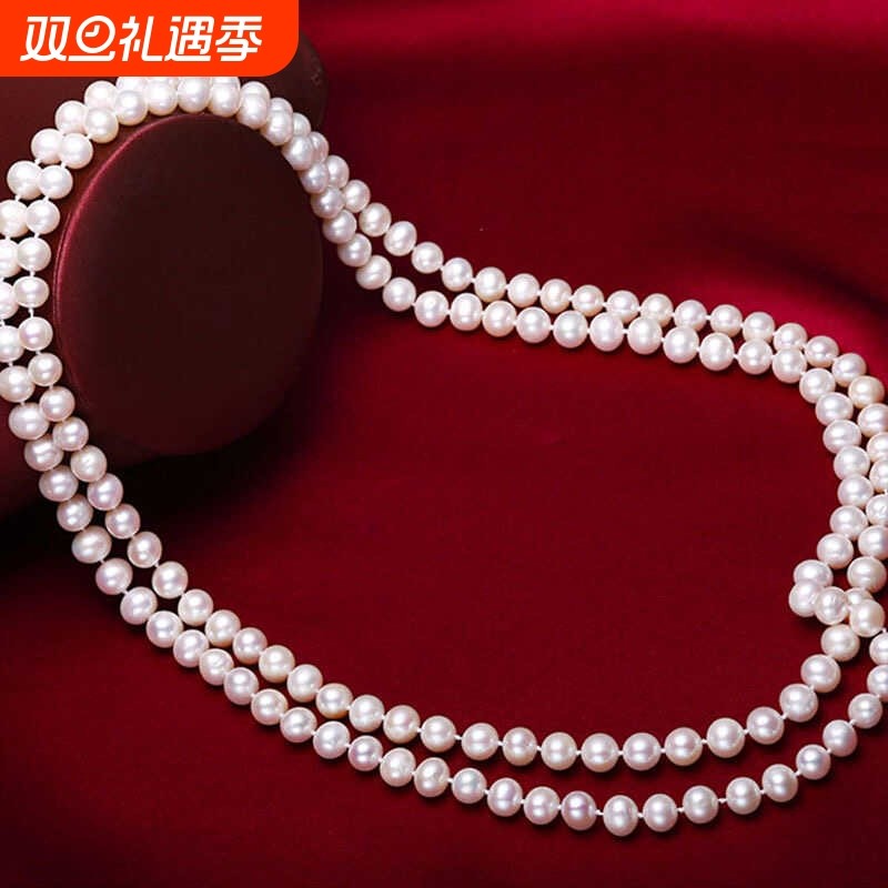 诸暨淡水珍珠多层送妈妈毛衣链秋冬季旗袍女项链长款婆婆礼物双层