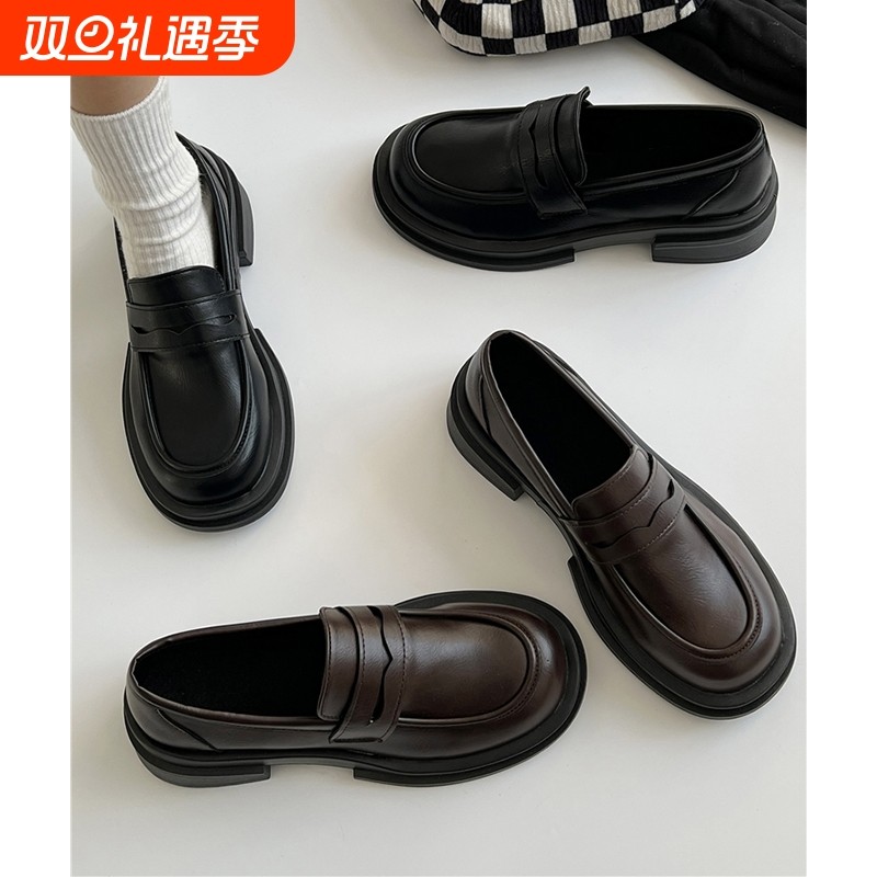 日系小皮鞋女2025春季新款英伦风黑色厚底乐福鞋jk制服单鞋子粗跟
