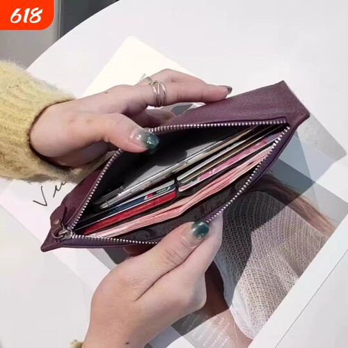 2025新款钱包女超薄长款真皮带拉链手拿零钱手机包证件红色黑色
