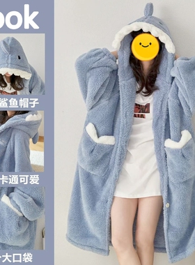 珊瑚绒睡衣女款冬睡袍2025新款高级感男士加厚秋季睡裙鲨鱼家居服