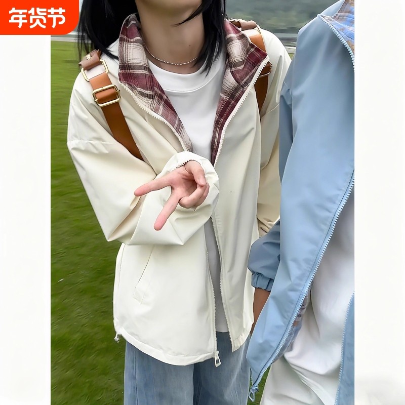 美式拼接格子外套男女秋季少年感情侣休闲夹克vintage休闲风上衣,运动服/休闲服装,运动茄克/外套,淘宝优惠券,粉丝福利购,淘宝优惠卷