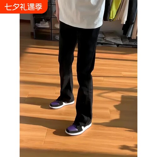 纯黑色弯刀牛仔裤男夏季潮牌