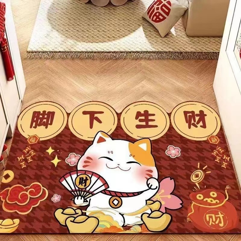 招财猫入户门垫家用招财进门脚垫不卡门耐脏耐磨吸水易打理玄关垫