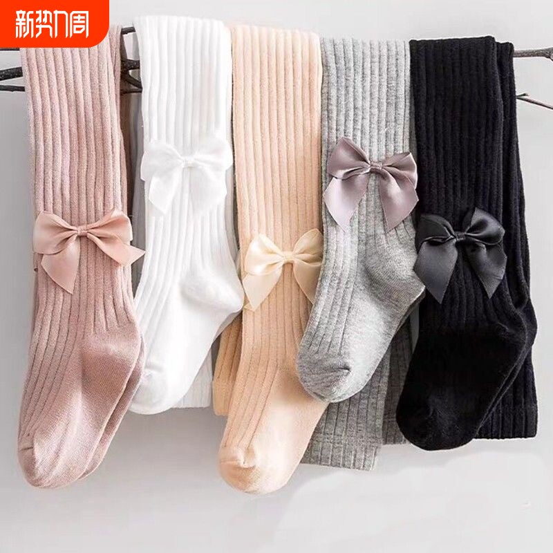 婴儿打底裤女童春秋薄款纯棉大PP儿童外穿宝宝连体连裤袜蝴蝶结