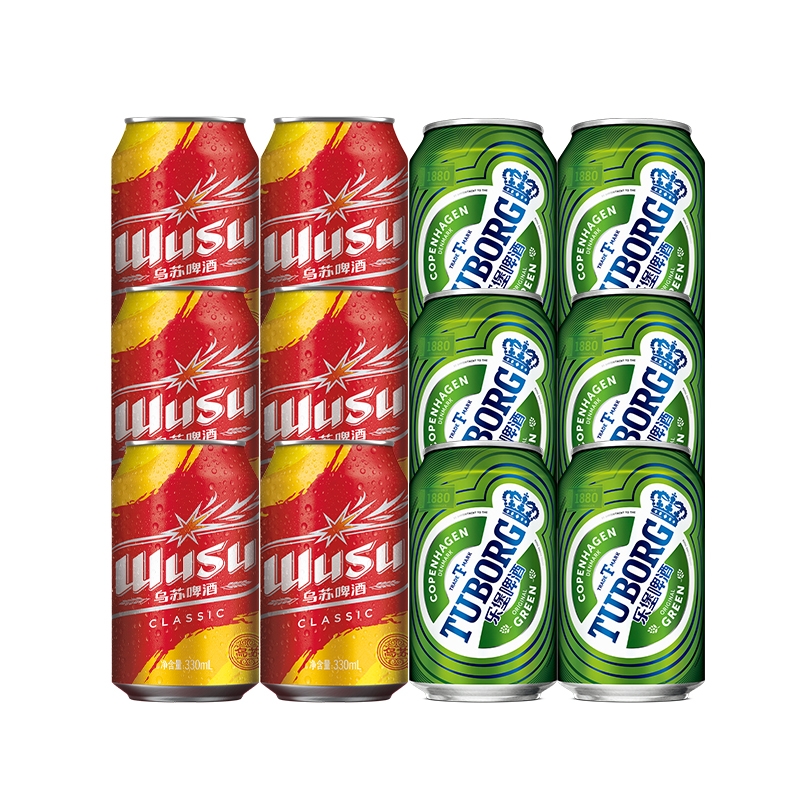 乌苏啤酒经典款330ml*6+乐堡啤酒330ml*6组合共12罐装啤酒非原箱