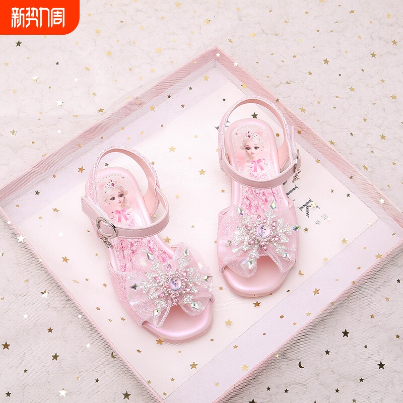女童凉鞋2025夏季新款爱莎公主凉鞋高跟水晶鞋中大童凉鞋软底洋气