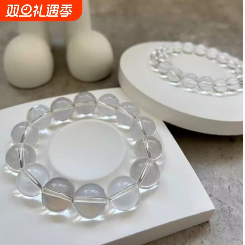 爆款仿白水晶手链单圈净体男士女款手串东海水晶佛珠手饰三圈七夕