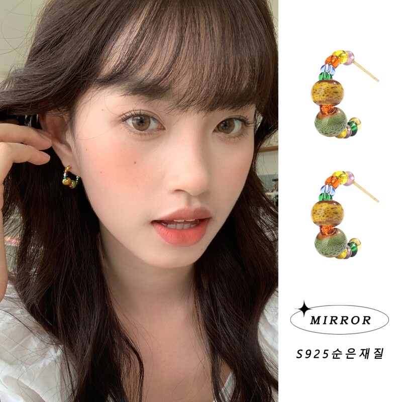 小麋人「麦田原野」925纯银耳针串珠耳钉女耳环耳饰韩国网红小众