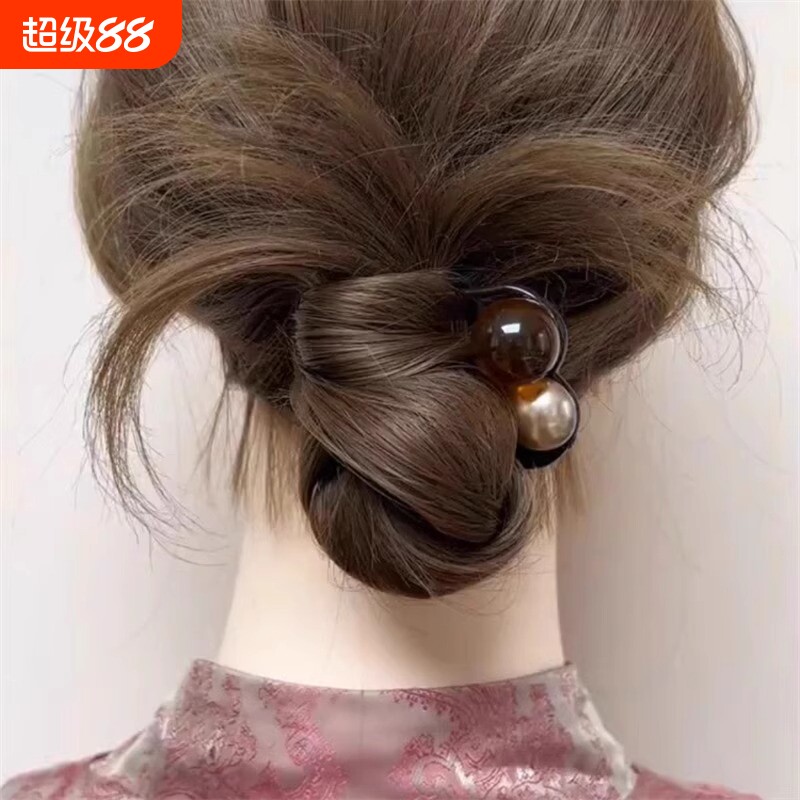 高级感u型三齿珠珠发簪2025新款高端气质簪子新中式盘发发钗头饰