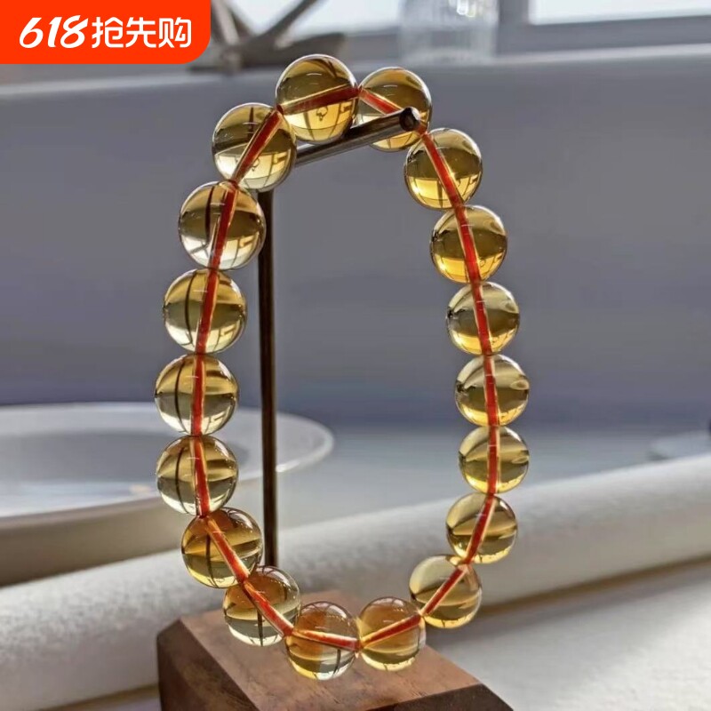 爆款仿巴西黄水晶手串暴力黄全净体手链招财转运男女款貔貅三圈