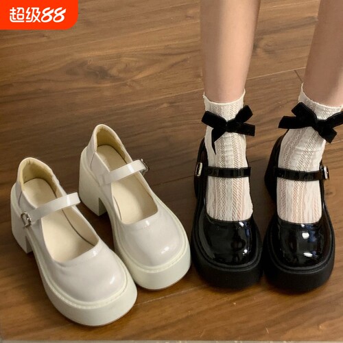 甜酷粗跟高跟小皮鞋女2026春夏季新款厚底增高法式复古玛丽珍单鞋