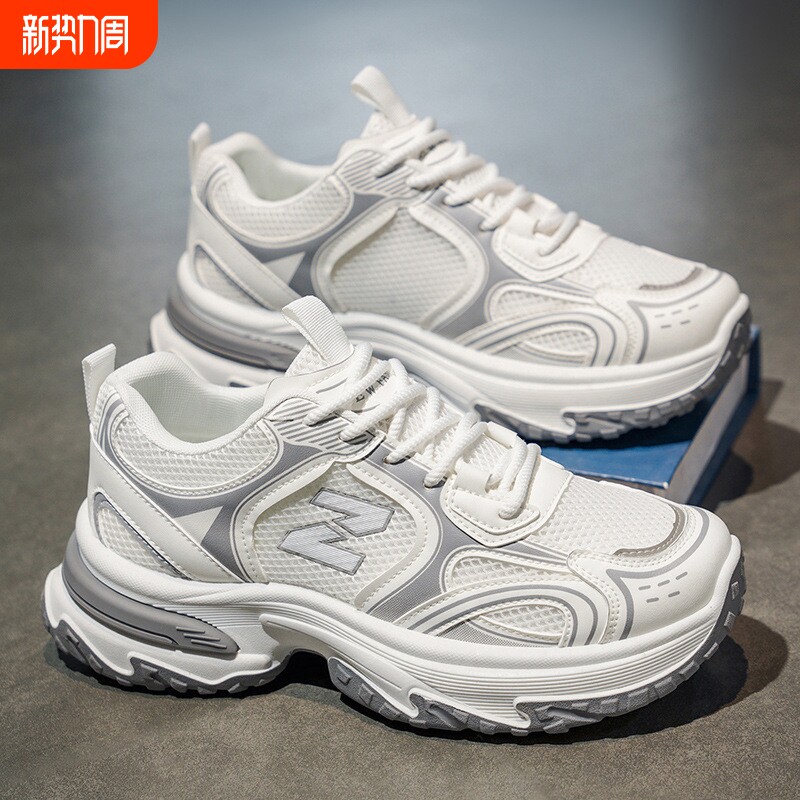 男鞋春季网面透气港风休闲运动鞋青少年百搭厚底增高防滑老爹潮鞋