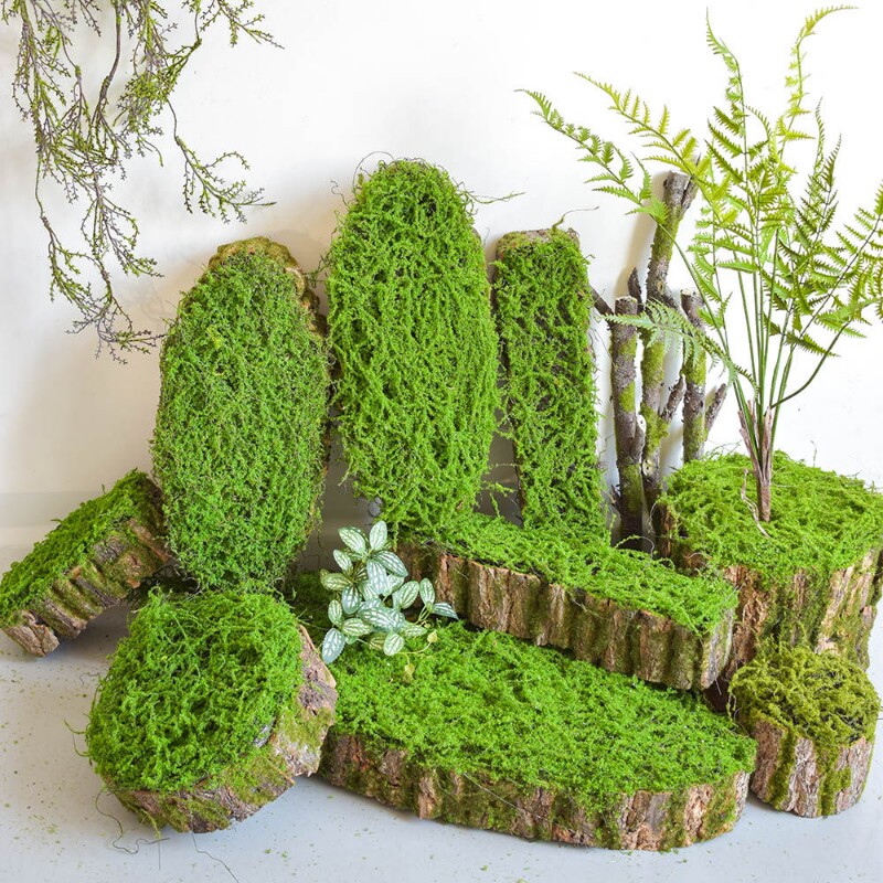 创意仿真苔藓青苔树皮摆件泡沫底座插花花器橱窗庭院造景布景阳台
