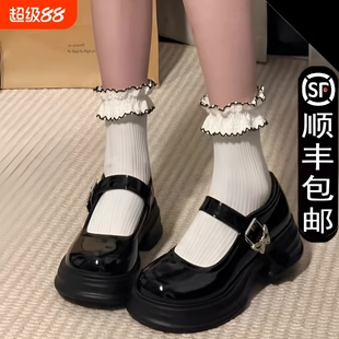 玛丽珍黑色小皮鞋百搭厚底女2026夏季新款法式鞋子中跟粗跟单鞋