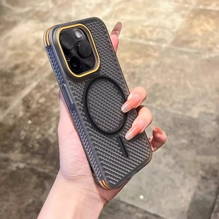 超薄散热透气适用苹果16promax手机壳新款 磁吸iPhone15保护套高级感17Pro全包防摔13网红磨砂Plus硬壳12男女p