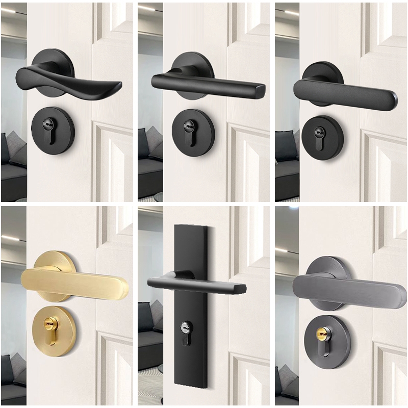 门把手卧室家用门锁静音锁室内木黑色磁吸分体式通用型锁具分体锁