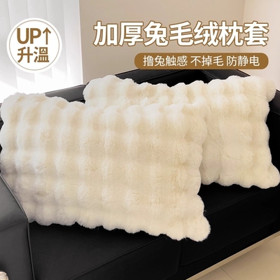 ins兔毛绒枕套一对装48*74白色珊瑚绒枕头套家用枕芯内胆罩长方形