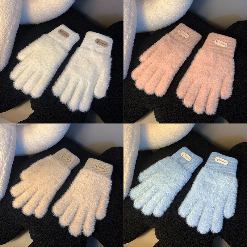 手套冬季韩版触屏加绒加厚保暖防寒毛线针织双层分指学生户外骑行