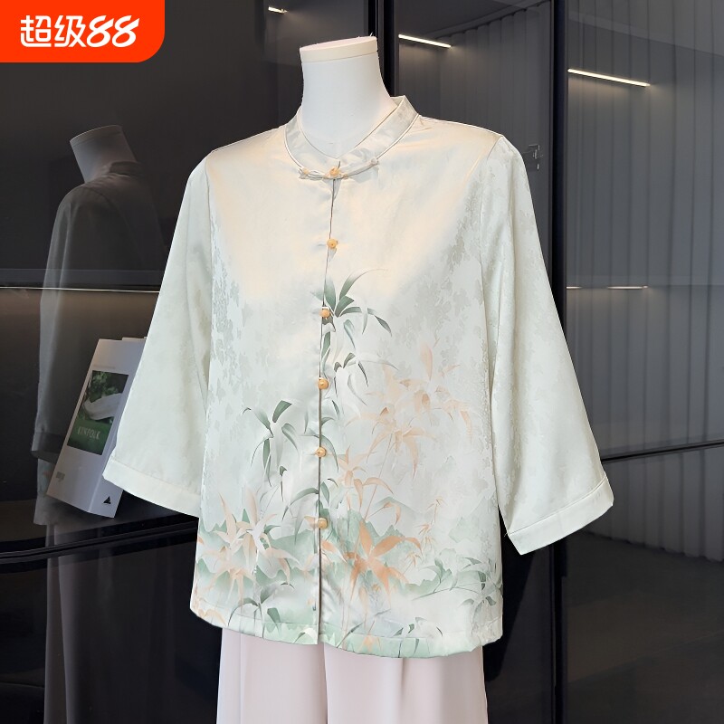 中年妈妈夏装雪纺衬衫中老年女装新款春夏上衣服气质国风奶奶衬衣