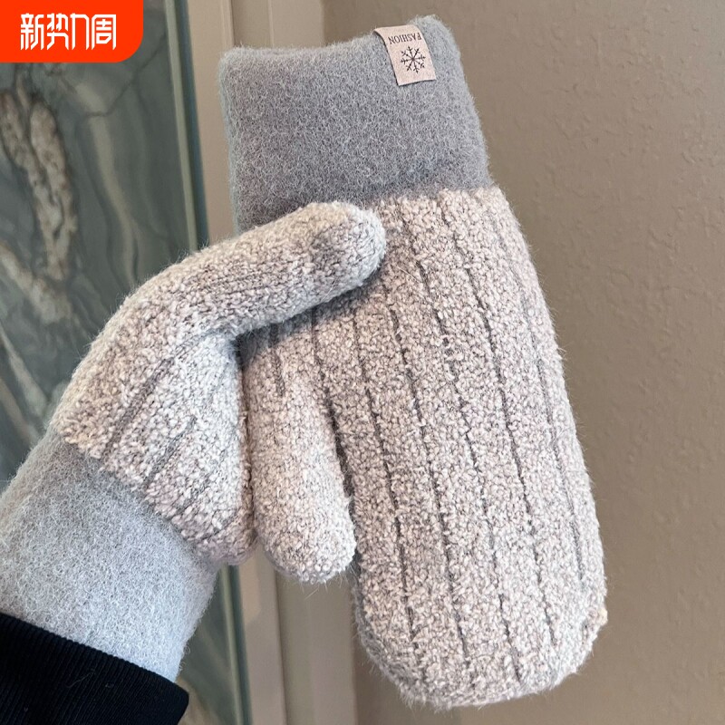 无指手套冬季女加厚保暖毛绒双层连指防风防寒新款学生骑行高颜值