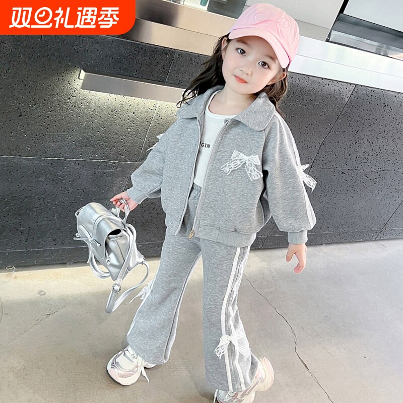 女童加绒套装2025秋冬新款儿童洋气时髦宝宝休闲运动卫衣两件套潮