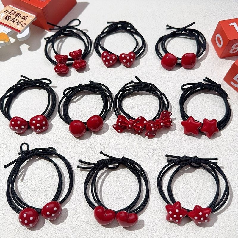 KT猫小熊儿童可爱头绳红色高弹力不伤发小女孩扎头发绳皮筋蝴蝶结
