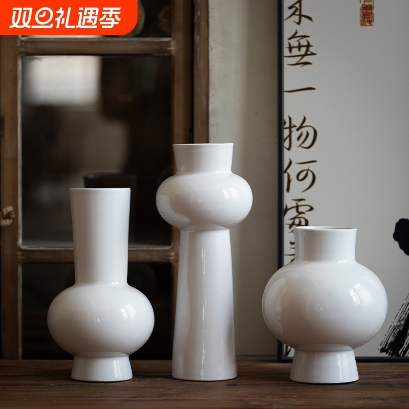 景德镇现代简约陶瓷花瓶高级感白色桌面花器客厅书房插花装饰摆件