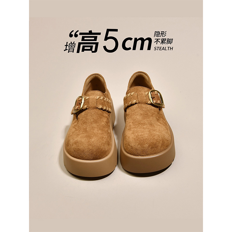 厚底增高全包勃肯鞋女2025新款秋季小个子一脚蹬乐福鞋博肯单鞋子