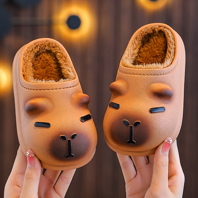 卡皮巴拉儿童棉拖鞋男童冬季卡通可爱防滑室内软底女宝宝防水拖鞋