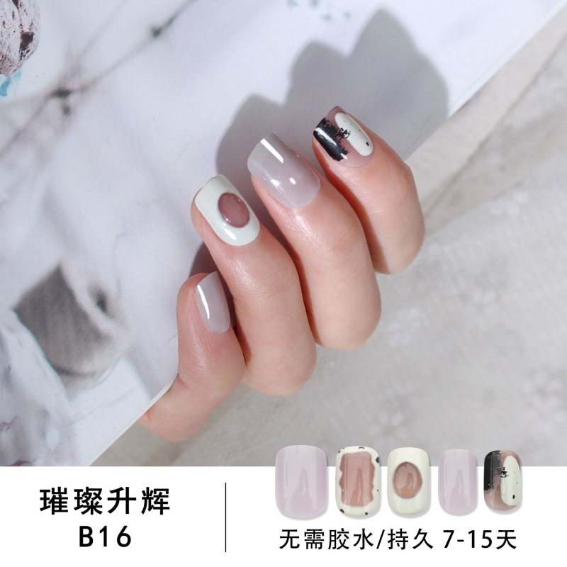 30片贴胶穿戴甲灰色短方美甲贴片